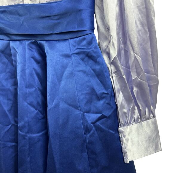 New Castlecore TS Couture Colorblock Blue Maxi Gown Puff Sleeve Evening HOCO - Picture 5 of 16
